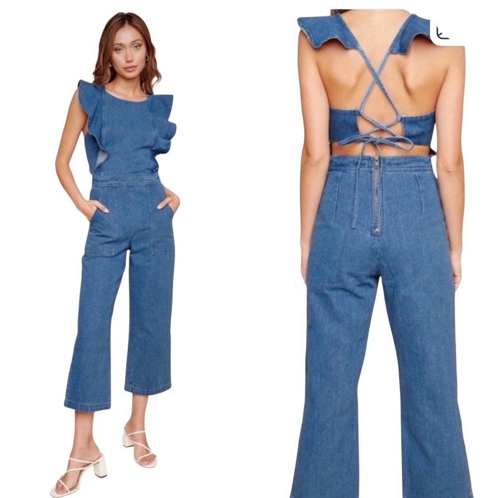 Sugarlips Lucki Denim Back Cut Out Jumpsuit